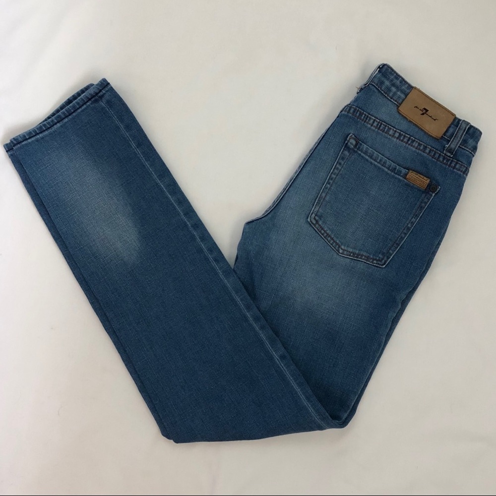 7 For All Mankind high rise blue skinny jeans